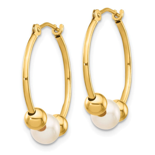 Shop Exclusive 14K Gold Polished Hoop Earrings with 5-6mm Pearls - Stylish!