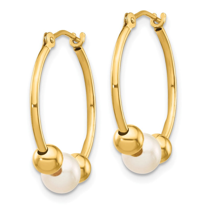Shop Exclusive 14K Gold Polished Hoop Earrings with 5-6mm Pearls - Stylish!-2