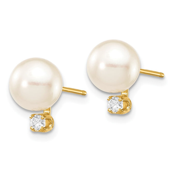 Buy Stylish 14K Gold Akoya Pearl & Diamond Stud Earrings - 7-8mm, 1/10 Carat-2
