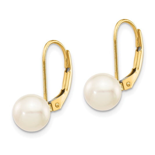 High-Quality 14K White Gold Leverback Earrings with 7-8mm Akoya Pearls - Stylish Value!