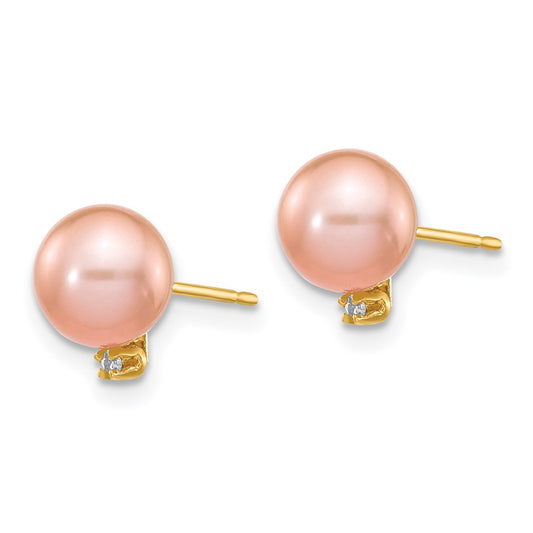 Buy Stylish 14K Gold Pink Freshwater Pearl Earrings with .02 Carat Diamonds