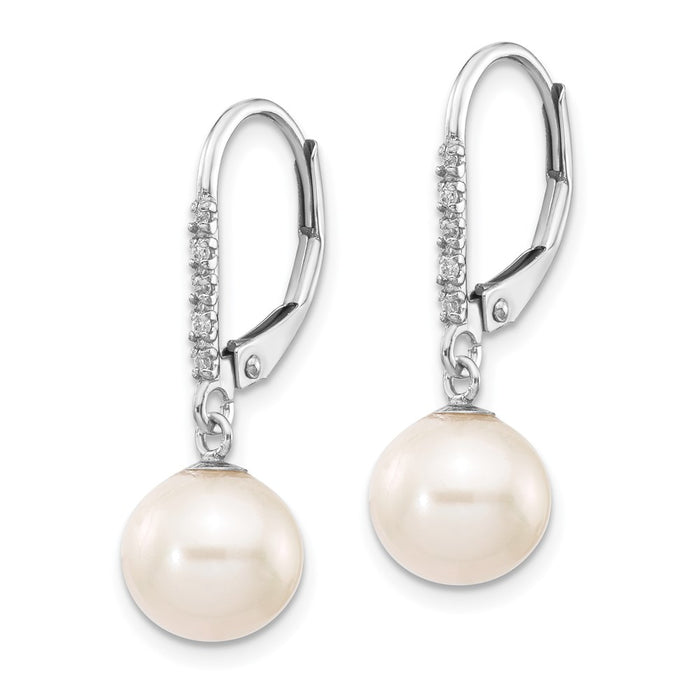 Exclusive 14K White Gold Leverback Earrings with Pearls & Diamonds - Stylish Value-2
