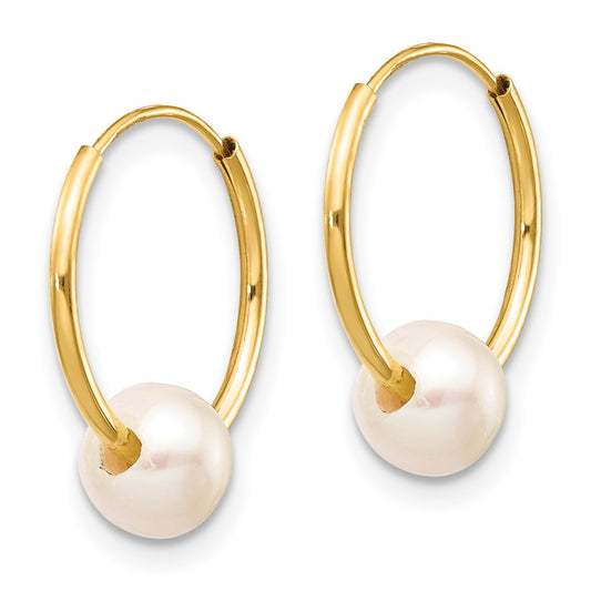 Exclusive 14K White Gold Endless Hoop Earrings with 5-6mm Freshwater Pearls