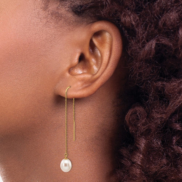 Shop Stylish 14K Gold 7-8mm White Rice Freshwater Pearl Dangle Earrings-3