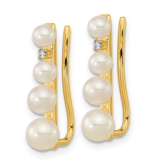 Exclusive 14K Gold Ear Climbers with 3-5mm Pearls & .016ct Diamonds - Stylish Value