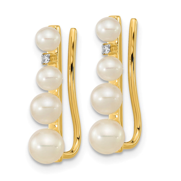 Exclusive 14K Gold Ear Climbers with 3-5mm Pearls & .016ct Diamonds - Stylish Value-2