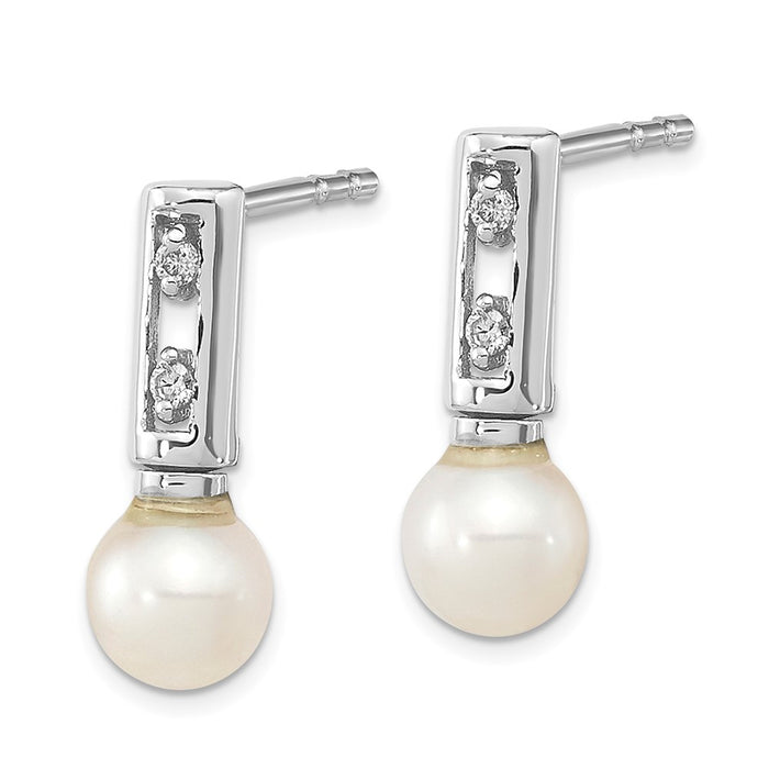 Exclusive 14K White Gold Earrings with 3-4mm Pearls & .02ct Diamonds-2