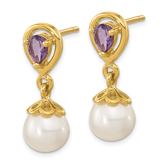 Exclusive 14K White Gold Amethyst & Pearl Dangle Earrings - Stylish Value!