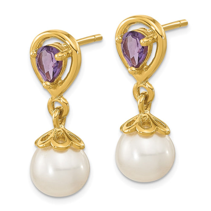 Exclusive 14K White Gold Amethyst & Pearl Dangle Earrings - Stylish Value!-2