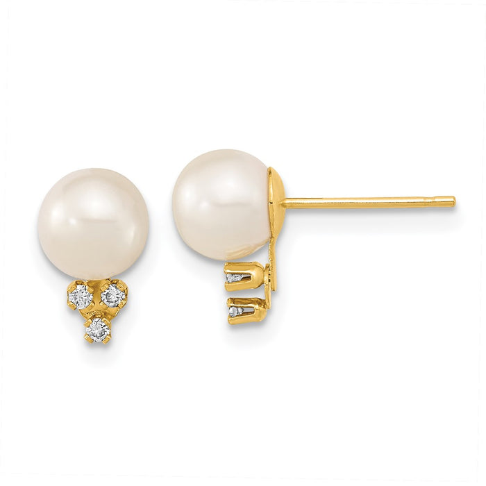 Buy Stylish 14K White Gold Pearl Earrings with .06 Carat Diamonds - 6-7mm-1