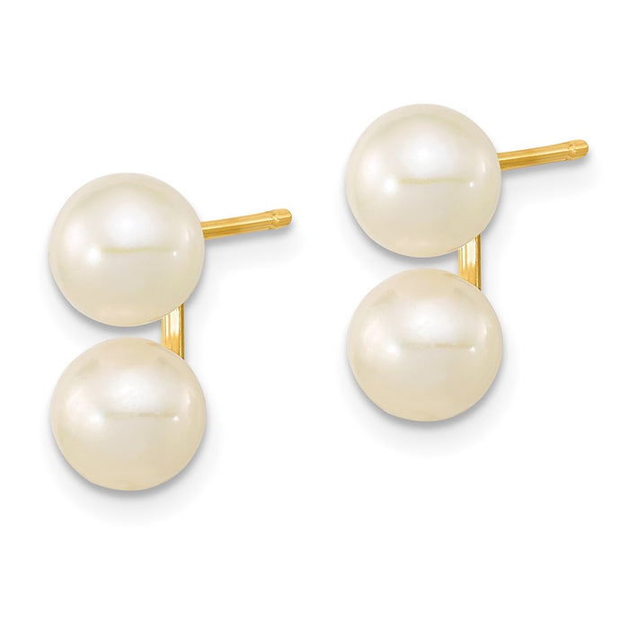 Buy High-Quality 14K Gold Double Pearl Post Earrings - 6-7mm Freshwater Value-2