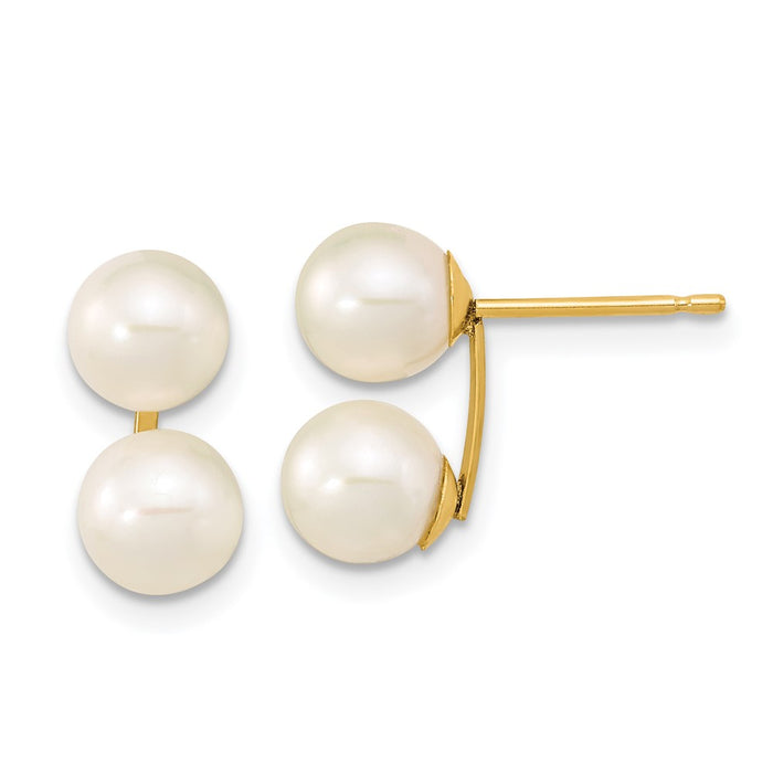 Buy High-Quality 14K Gold Double Pearl Post Earrings - 6-7mm Freshwater Value-1