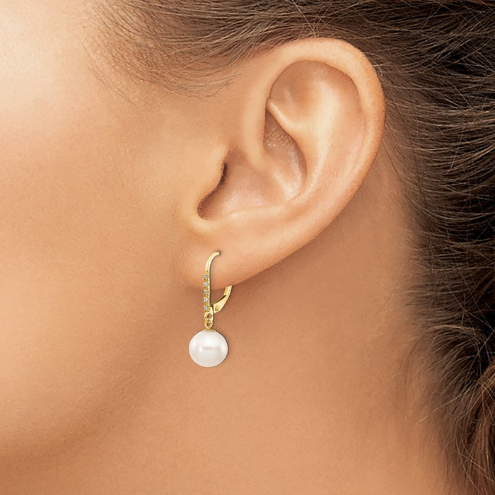 Shop Stylish 14K White Gold Pearl & Diamond Dangle Earrings - 8-9mm, 0.05ct-3