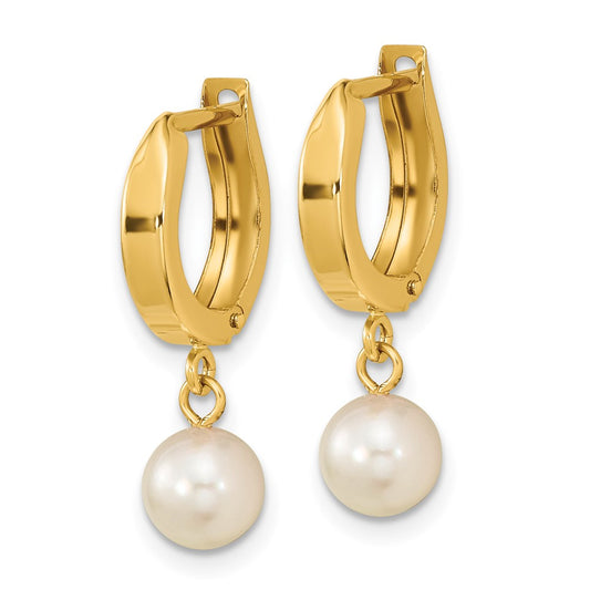 Shop Exclusive 14K Gold 6-7mm White Akoya Pearl Hoop Dangle Earrings - Stylish Value!