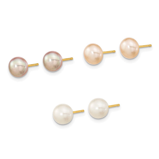 Shop Stylish 14K Gold Freshwater Pearl Earrings Set - 3 Pairs, 6-7mm
