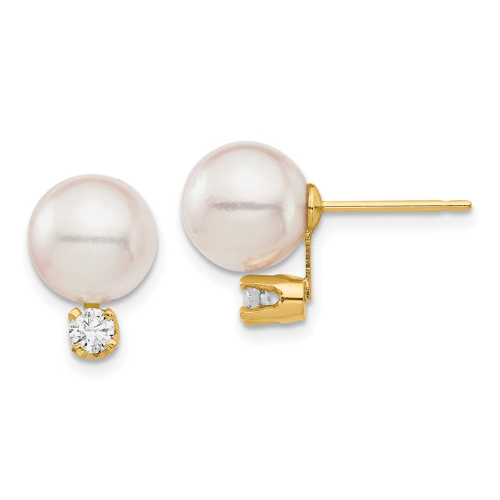 Shop Stylish 14K Gold Akoya Pearl & Diamond Stud Earrings - 8-9mm, 1/5 Carat-1