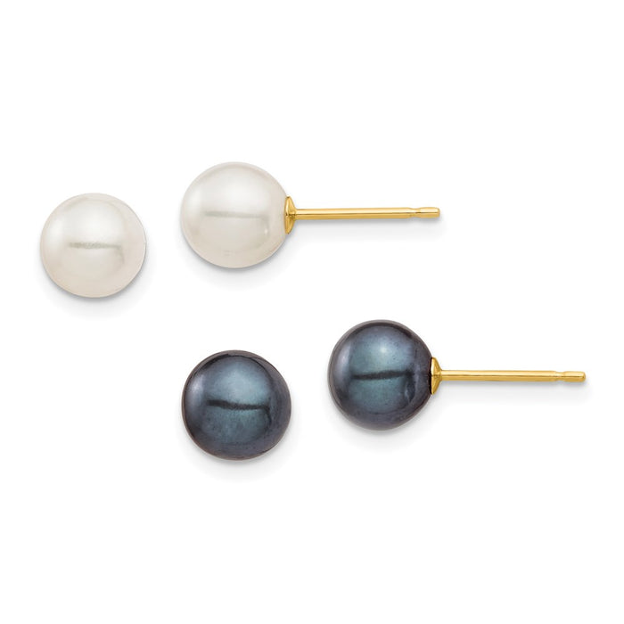 Shop Stylish 14K Gold Black & White Pearl Stud Earrings Set - 2 Pairs (6-7mm)-1