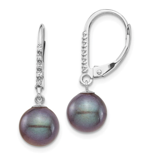 Exclusive 14K White Gold Dangle Earrings with 8-9mm Black Pearls & Diamonds