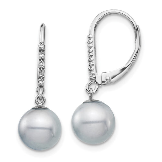 Exclusive 14K White Gold Dangle Earrings with 8-9mm Pearls & Diamonds