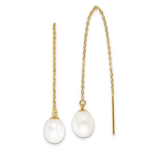 Buy Stylish 14K Gold Threader Earrings with 7-8mm Freshwater Pearls