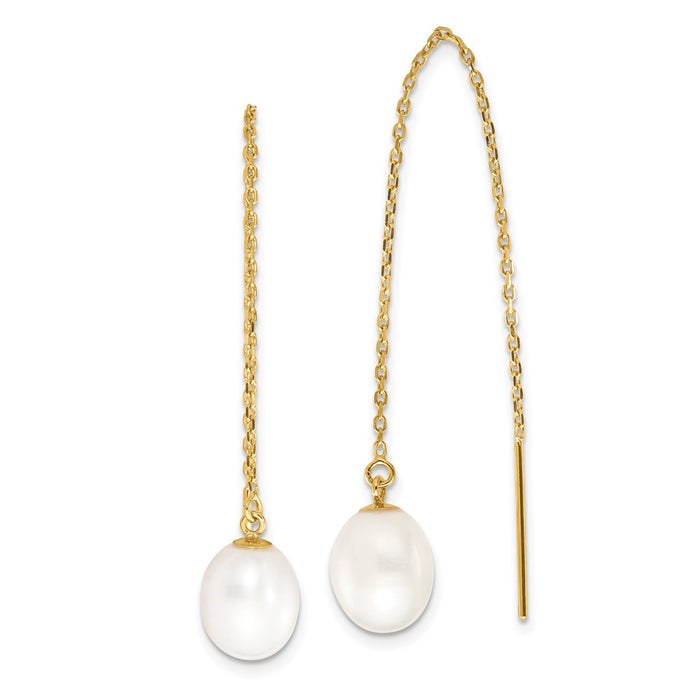 Buy Stylish 14K Gold Threader Earrings with 7-8mm Freshwater Pearls-1