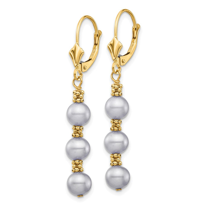 Exclusive 14K Gold Grey Pearl Dangle Earrings | Stylish 5-6mm Design-2