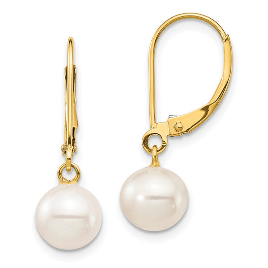 Buy Stylish 14K White Gold Dangle Earrings with 7-8mm Freshwater Pearls