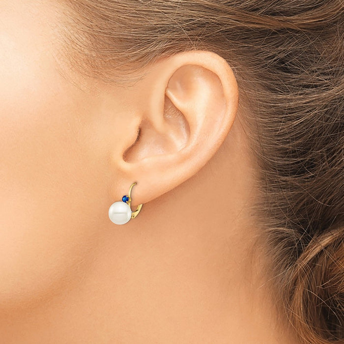 Buy Stylish 14K White Gold Leverback Earrings with 8-8.5mm Pearls & Sapphire-3