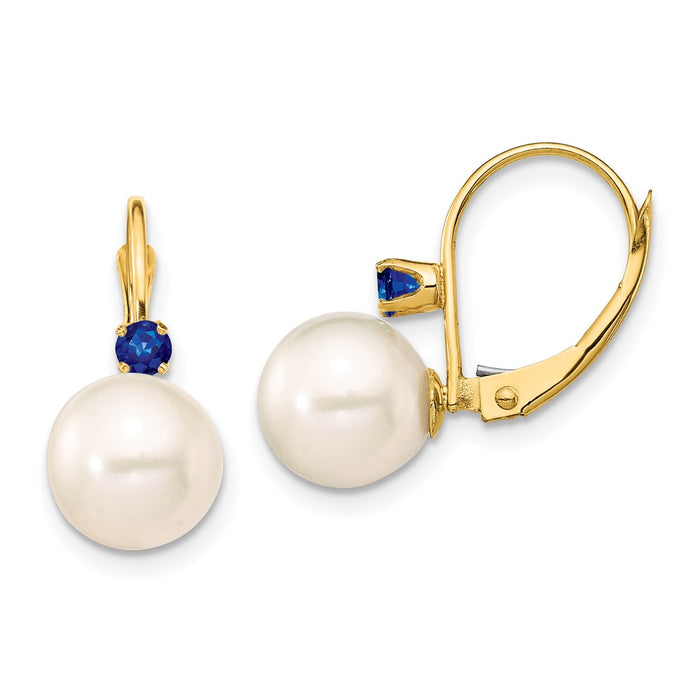 Buy Stylish 14K White Gold Leverback Earrings with 8-8.5mm Pearls & Sapphire-1
