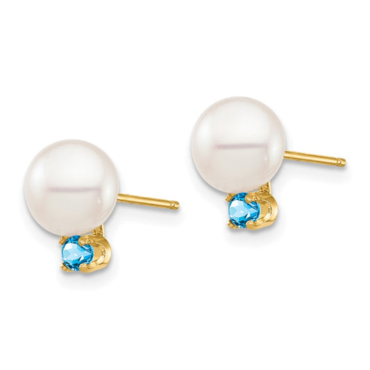 Exclusive 14K White Gold Pearl & Swiss Blue Topaz Stud Earrings - Stylish Value