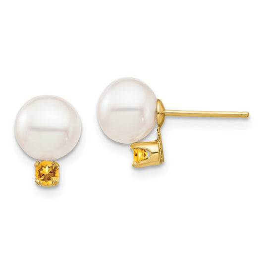 Shop Stylish 14K White Gold Freshwater Pearl Earrings .14ct Citrine Accents