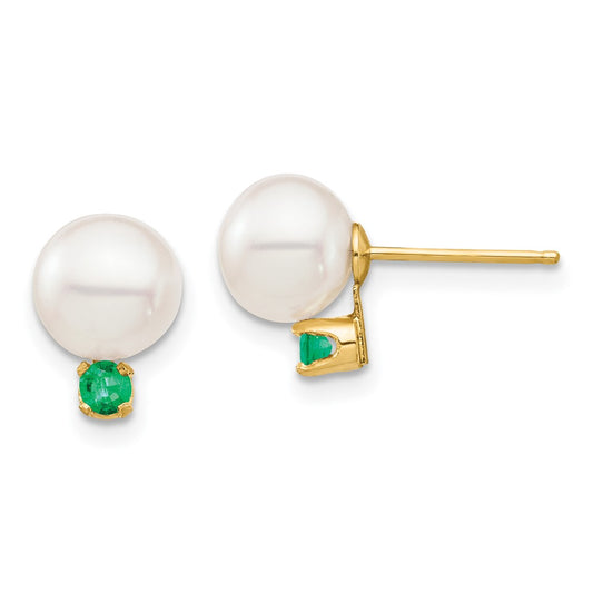 Shop Designer 14K White Gold Pearl & Emerald Stud Earrings - 7-7.5mm