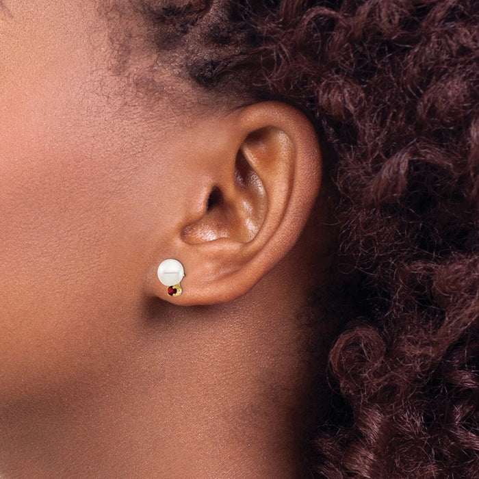Buy Stylish 14K White Gold Freshwater Pearl Earrings - 7-7.5mm, .18GA Garnet-3