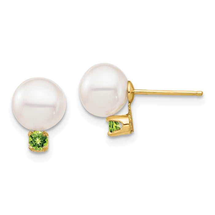 Buy Exclusive 14K White Gold Pearl & Peridot Stud Earrings - 7-7.5mm, .14CT-1