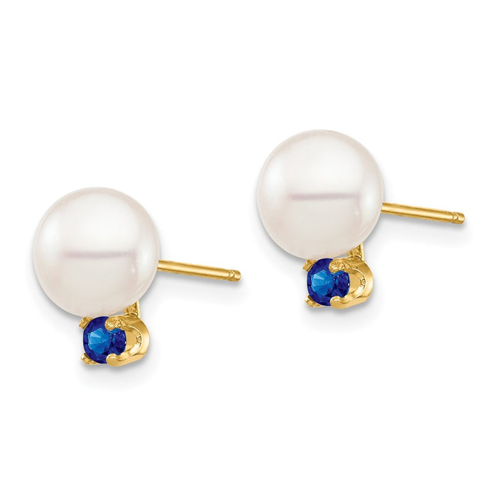 High-Quality 14K White Gold Pearl & Sapphire Stud Earrings - Stylish Value!-2