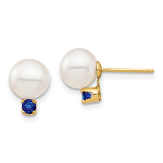 High-Quality 14K White Gold Pearl & Sapphire Stud Earrings - Stylish Value!