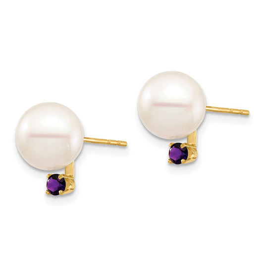 Shop Exclusive 14K White Gold Pearl & Amethyst Stud Earrings - 8-8.5mm Luxury