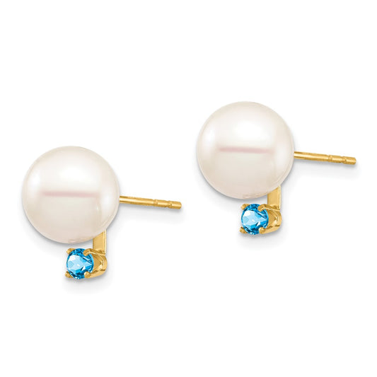 Exclusive 14K White Gold Pearl Earrings 8-8.5mm with .18CT Topaz - Stylish Value
