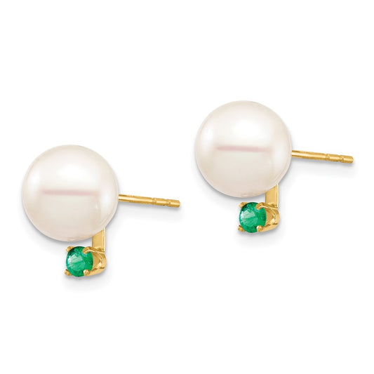 Exclusive 14K White Gold Pearl Earrings with .18 Carat Emerald - Stylish Value