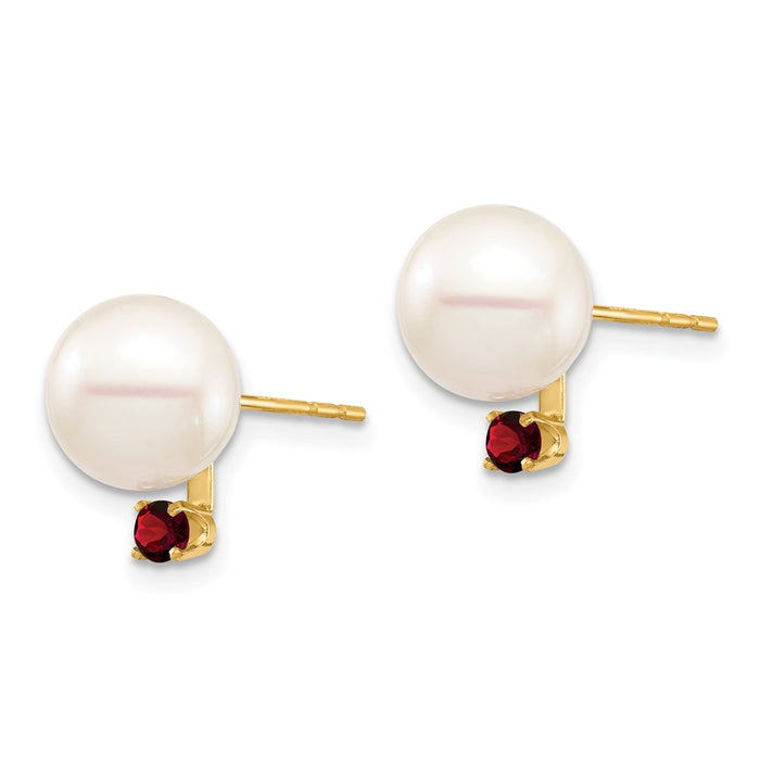 Buy Exclusive 14K White Gold Freshwater Pearl Earrings - 8-8.5mm, .18GA Garnet Posts!-2