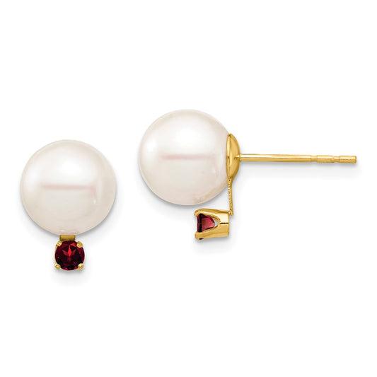 Buy Exclusive 14K White Gold Freshwater Pearl Earrings - 8-8.5mm, .18GA Garnet Posts!