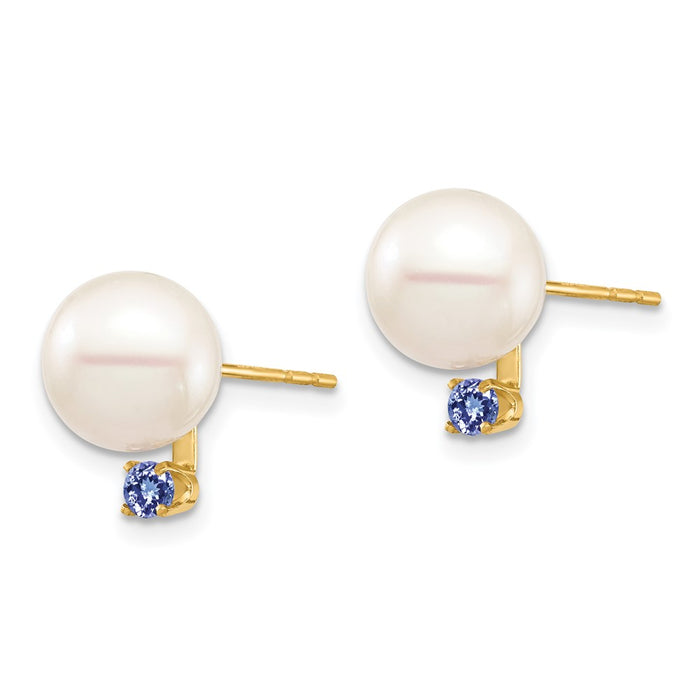 High-Quality 14K White Gold Pearl Earrings, 8-8.5mm, .14ct Tanzanite, Stylish Value-2