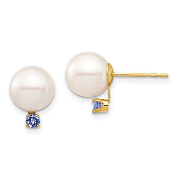 High-Quality 14K White Gold Pearl Earrings, 8-8.5mm, .14ct Tanzanite, Stylish Value-1