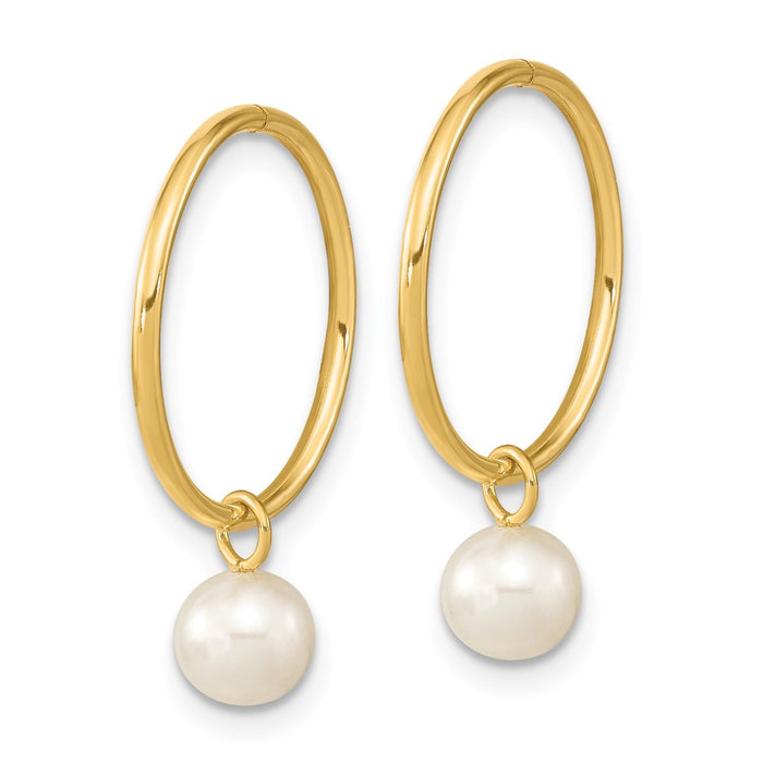Buy Stylish 14K Gold 5-6mm White Pearl Dangle Hoop Earrings at Affordable Prices-2