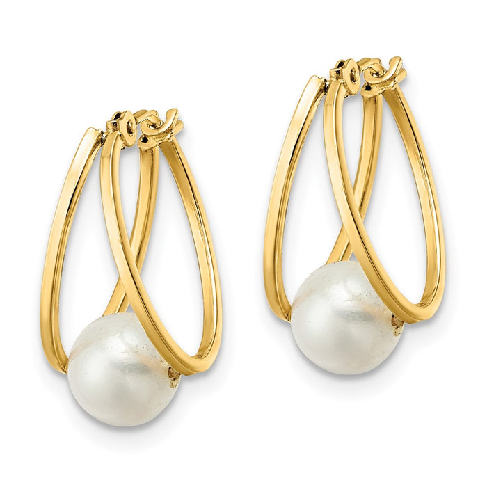 Shop Stylish 14K Gold Polished Freshwater Cultured Pearl Hoop Earrings - Luxury Design-2