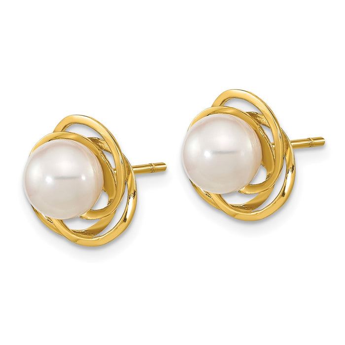 High-Quality 14K White Gold 6-7mm Akoya Pearl Stud Earrings - Stylish Value!-2
