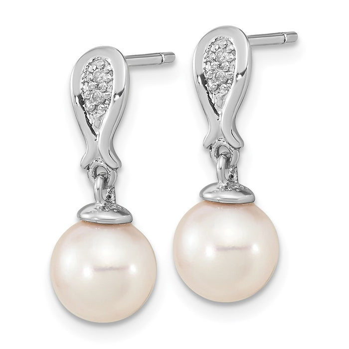 Shop Stylish 14K White Gold Dangle Earrings with 7-8mm Akoya Pearls & Diamonds-2