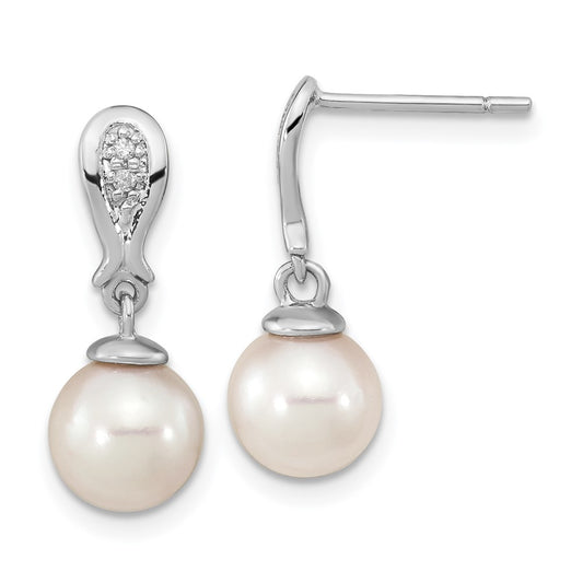 Shop Stylish 14K White Gold Dangle Earrings with 7-8mm Akoya Pearls & Diamonds
