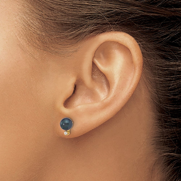 Shop Stylish 14K Gold Black Round Akoya Pearl Earrings with .06 Carat Diamonds-3