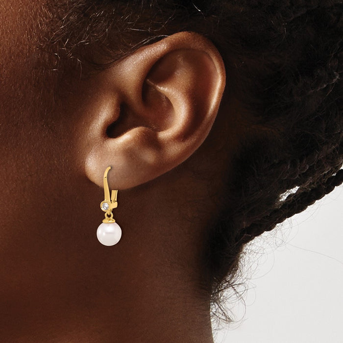 High-Quality 14K Gold Akoya Pearl & Diamond Drop Earrings - Stylish Value!-3